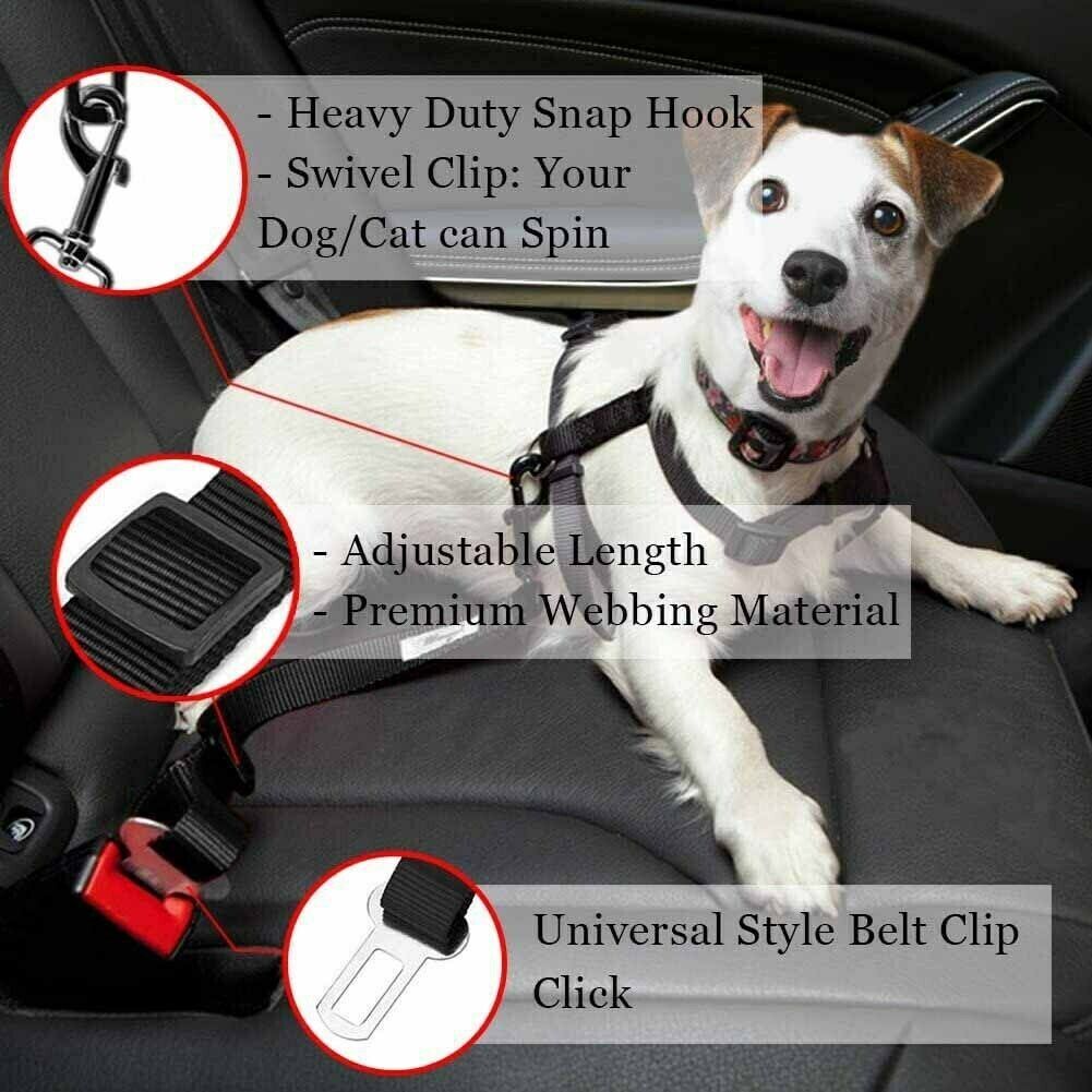 2-Pack Pet Car Seatbelt — Adjustable Safety Harness Lead